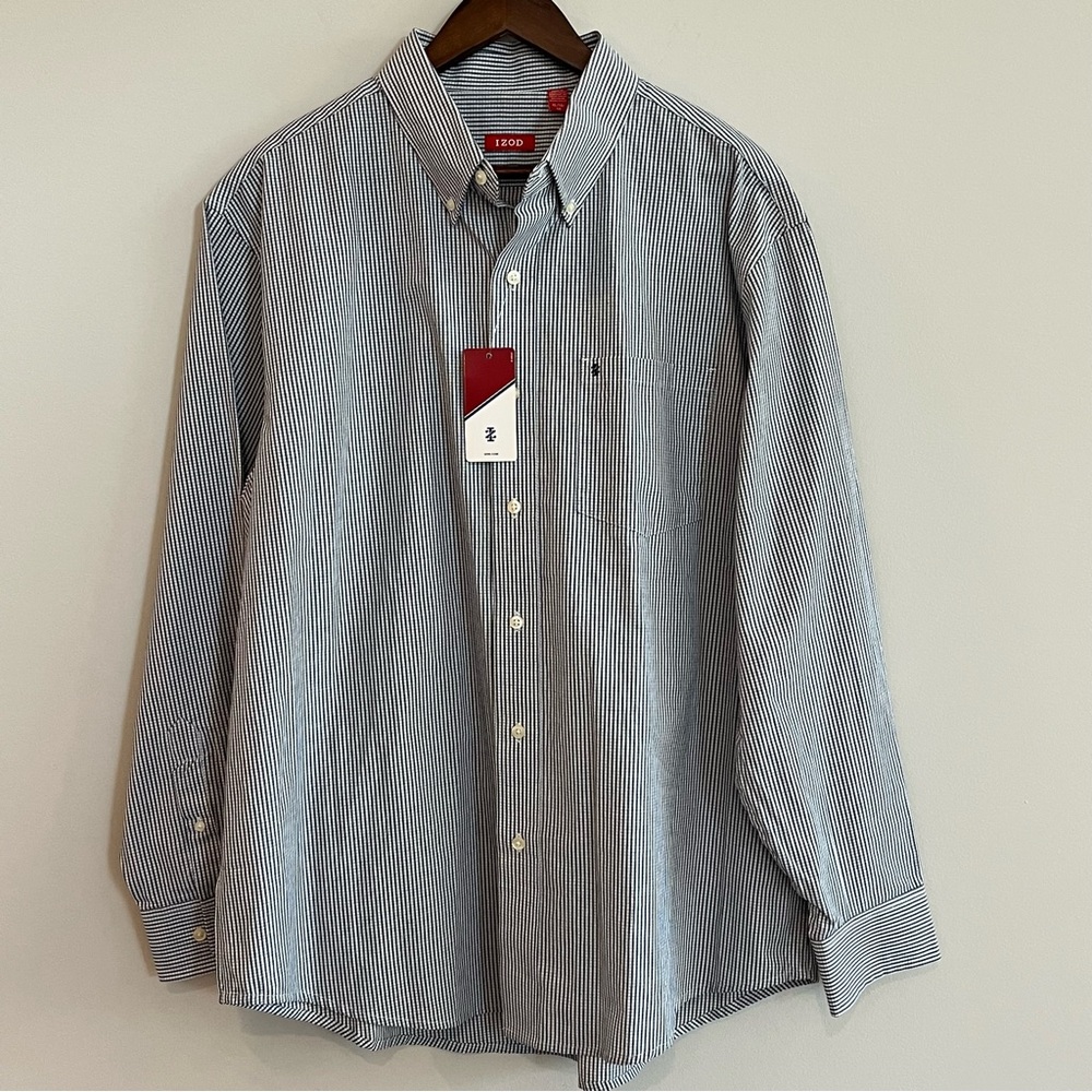 Izod Men’s Blue Check Long Sleeve Button Down Shirt XL New With Tags